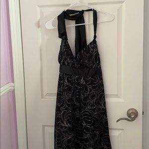 Juniors black dress with silver swirls